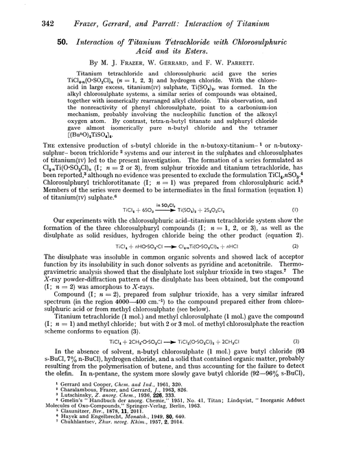 50. Interaction of titanium tetrachloride with chlorosulphuric acid and its esters