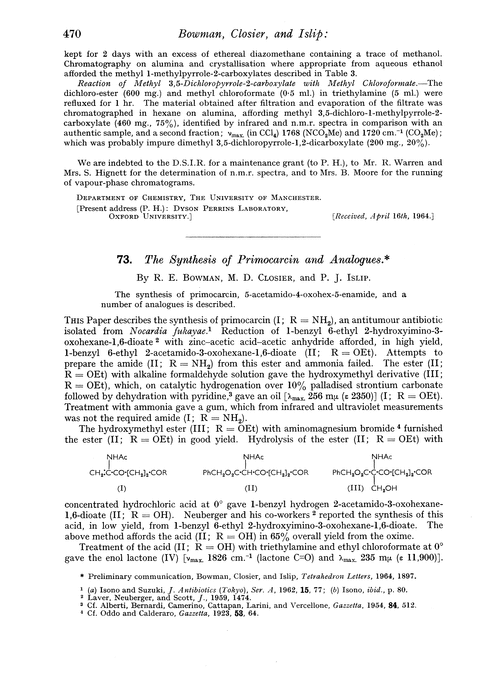 73. The synthesis of primocarcin and analogues