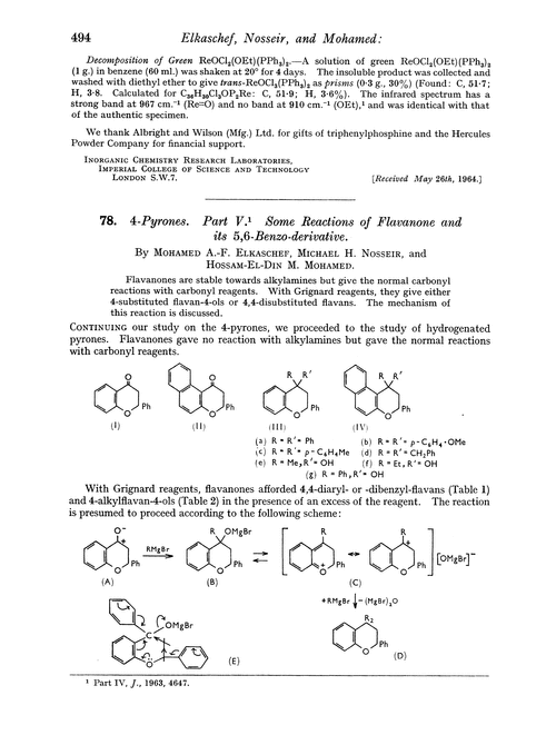 78. 4-Pyrones. Part V. Some reactions of flavanone and its 5,6-benzo-derivative