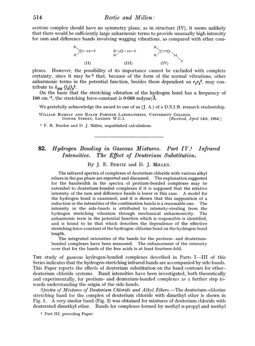82. Hydrogen bonding in gaseous mixtures. Part IV. Infrared intensities. The effect of deuterium substitution