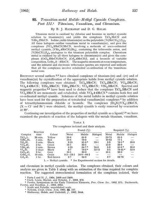85. Transition-metal halide–methyl cyanide complexes. Part III. Titanium, vanadium, and chromium