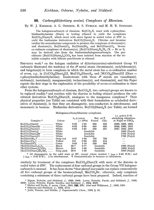 88. Carbonyldi(tertiary arsine) complexes of rhenium