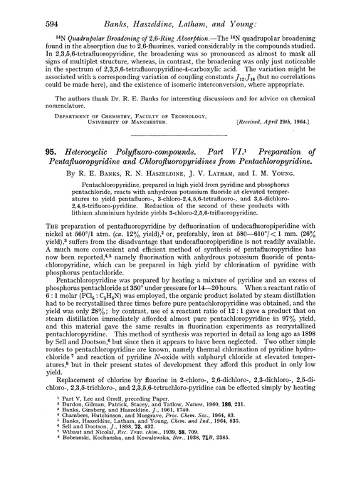 95. Heterocyclic polyfluoro-compounds. Part VI. Preparation of pentafluoropyridine and chlorofluoropyridines from pentachloropyridine