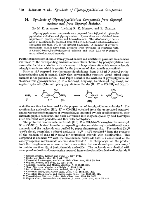 98. Synthesis of glycosylpyridinium compounds from glycosylamines and from glycosyl halides
