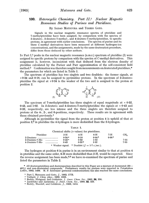 100. Heterocyclic chemistry. Part II. Nuclear magnetic resonance studies of purines and pteridines