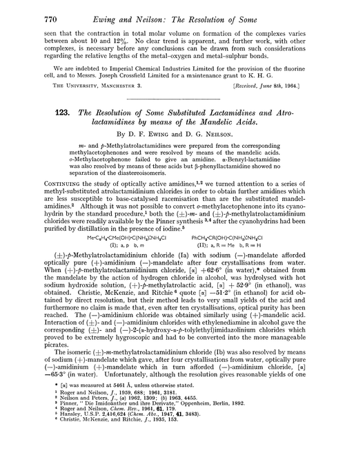 123. The resolution of some substituted lactamidines and atrolactamidines by means of the mandelic acids
