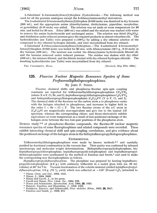 125. Fluorine nuclear magnetic resonance spectra of some perfluoroalkylhalogenophosphines