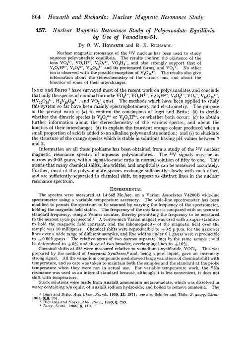 157. Nuclear magnetic resonance study of polyvanadate equilibria by use of vanadium-51