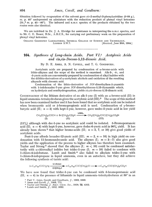 164. Syntheses of long-chain acids. Part VI. Acetylenic acids and cis,cis-docosa-5,13-dienoic acid