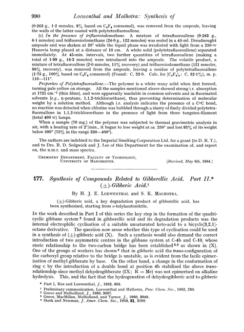 177. Synthesis of compounds related to gibberellic acid. Part II. (±)-Gibberic acid
