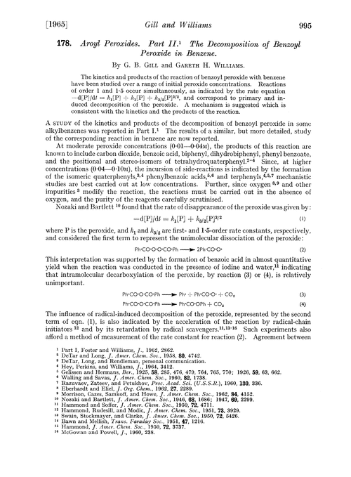 178. Aroyl peroxides. Part II. The decomposition of benzoyl peroxide in benzene