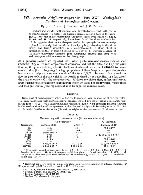 187. Aromatic polyfluoro-compounds. Part XX. Nucleophilic reactions of pentafluoronitrobenzene
