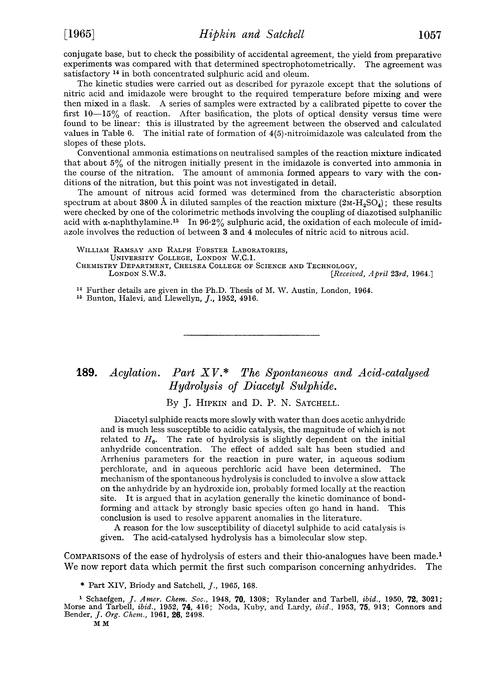 189. Acylation. Part XV. The spontaneous and acid-catalysed hydrolysis of diacetyl sulphide