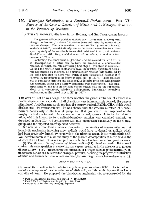 190. Homolytic substitution at a saturated carbon atom. Part III. Kinetics of the gaseous reaction of nitric acid in nitrogen alone and in the presence of methane