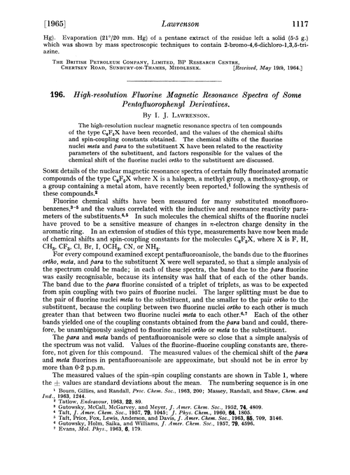 196. High-resolution fluorine magnetic resonance spectra of some pentafluorophenyl derivatives