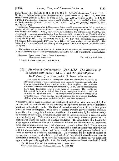 201. Fluorinated cyclopropanes. Part III. The reactions of methylene with mono-, 1,1-di-, and tri-fluoroethylene