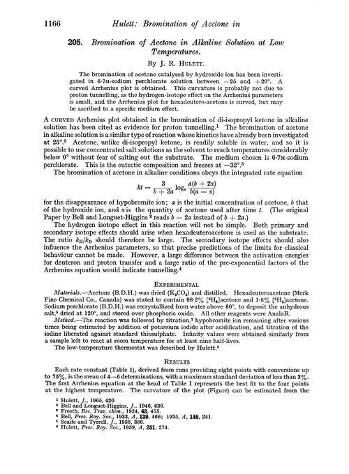 205. Bromination of acetone in alkaline solution at low temperatures