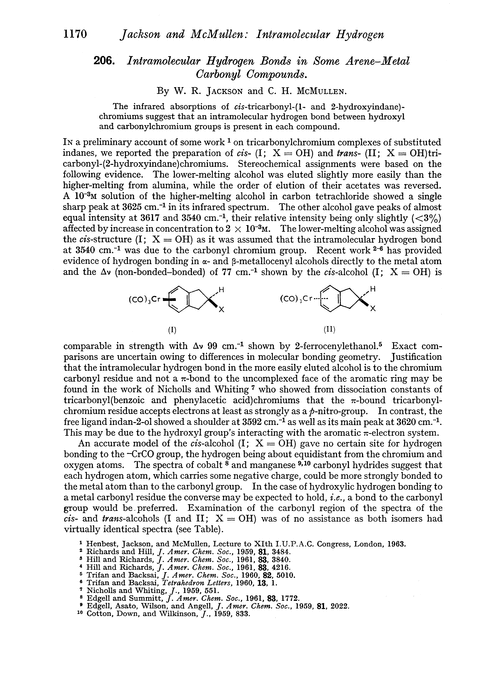206. Intramolecular hydrogen bonds in some arene–metal carbonyl compounds