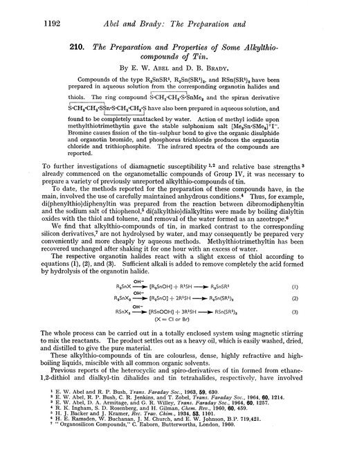 210. The preparation and properties of some alkylthio-compounds of tin