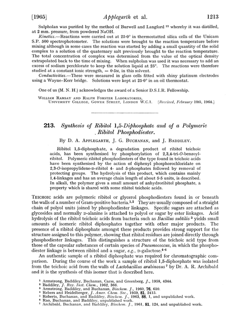 213. Synthesis of ribitol 1,5-diphosphate and of a polymeric ribitol phosphodiester