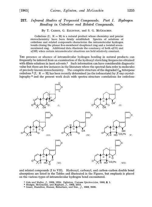 217. Infrared studies of terpenoid compounds. Part I. Hydrogen bonding in cedrelone and related compounds