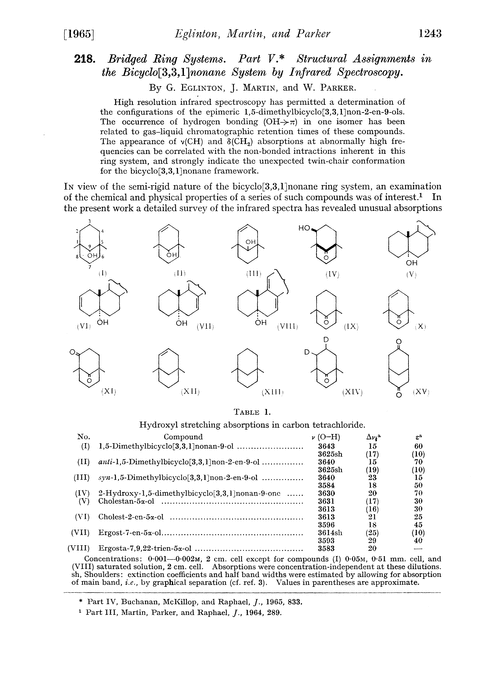 218. Bridged ring systems. Part V. Structural assignments in the bicyclo[3,3,1]nonane system by infrared spectroscopy