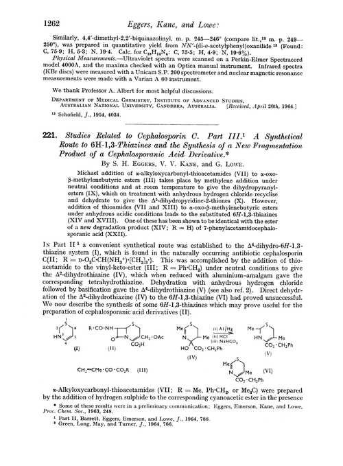 221. Studies related to cephalosporin C. Part III. A synthetical route to 6H-1,3-thiazines and the synthesis of a new fragmentation product of a cephalosporanic acid derivative