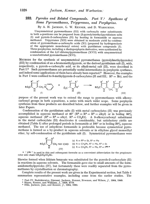232. Pyrroles and related compounds. Part V. Syntheses of some pyrromethanes, tripyrranes, and porphyrins