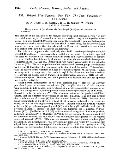 234. Bridged ring systems. Part VI. The total synthesis of (±)-clovene