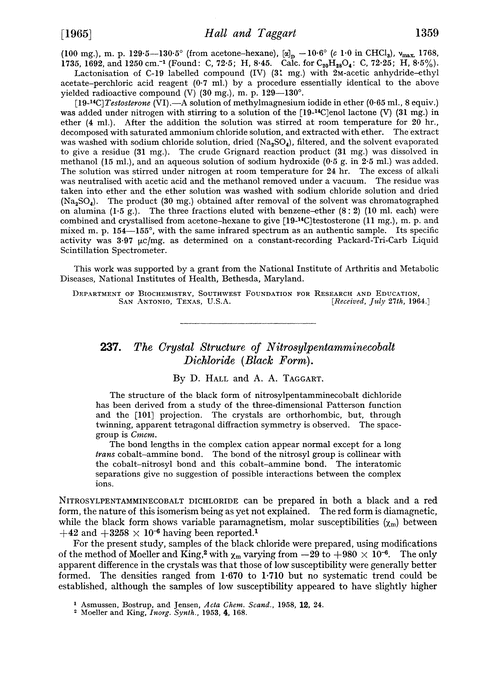 237. The crystal structure of nitrosylpentamminecobalt dichloride (black form)