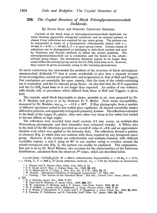 238. The crystal structure of black nitrosylpentamminecobalt dichloride