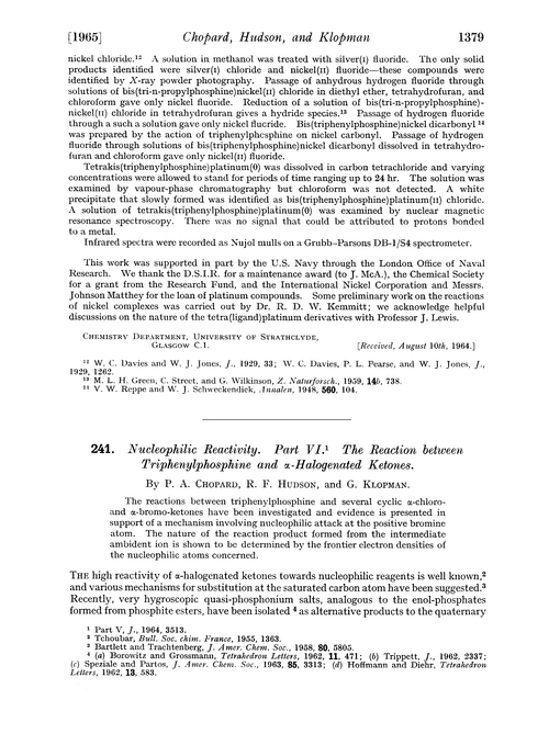 241. Nucleophilic reactivity. Part VI. The reaction between triphenylphosphine and α-halogenated ketones