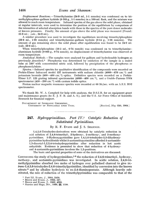 247. Hydropyrimidines. Part IV. Catalytic reduction of substituted pyrimidines