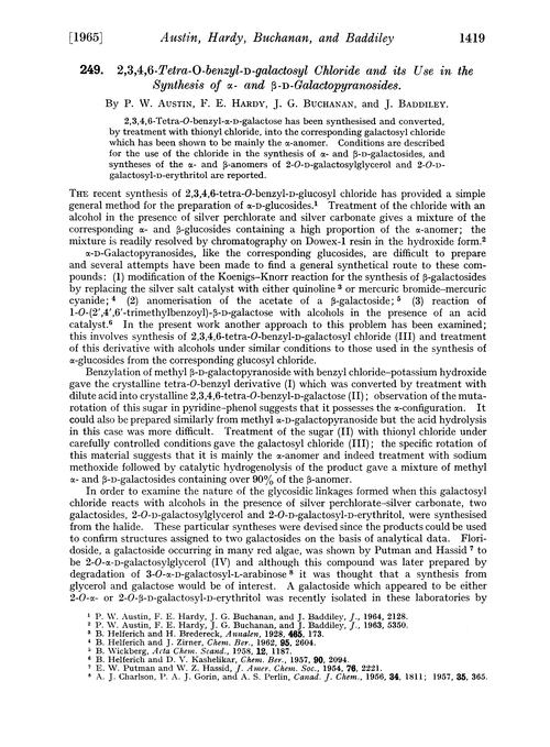 249. 2,3,4,6-Tetra-O-benzyl-D-galactosyl chloride and its use in the synthesis of αand β-D-galactopyranosides