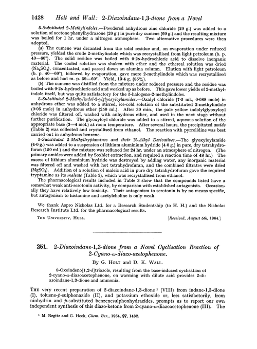 251. 2-Diazoindane-1,3-dione from a novel cyclisation reaction of 2-cyano-ω-diazo-acetophenone