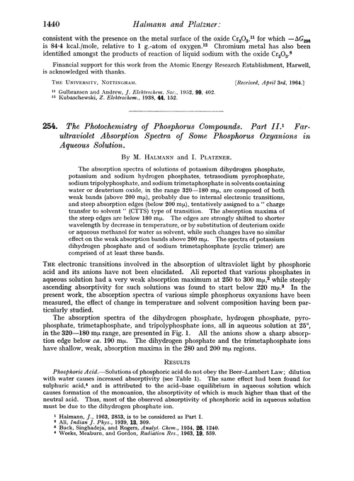 254. The photochemistry of phosphorus compounds. Part II. Far-ultraviolet absorption spectra of some phosphorus oxyanions in aqueous solution