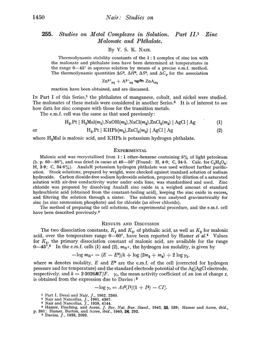 255. Studies on metal complexes in solution. Part II. Zinc malonate and phthalate