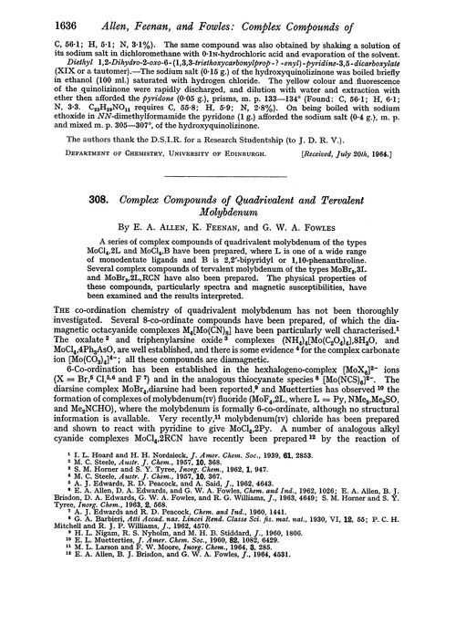 308. Complex compounds of quadrivalent and tervalent molybdenum