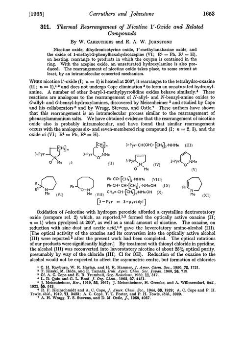 311. Thermal rearrangement of nicotine 1'-oxide and related compounds