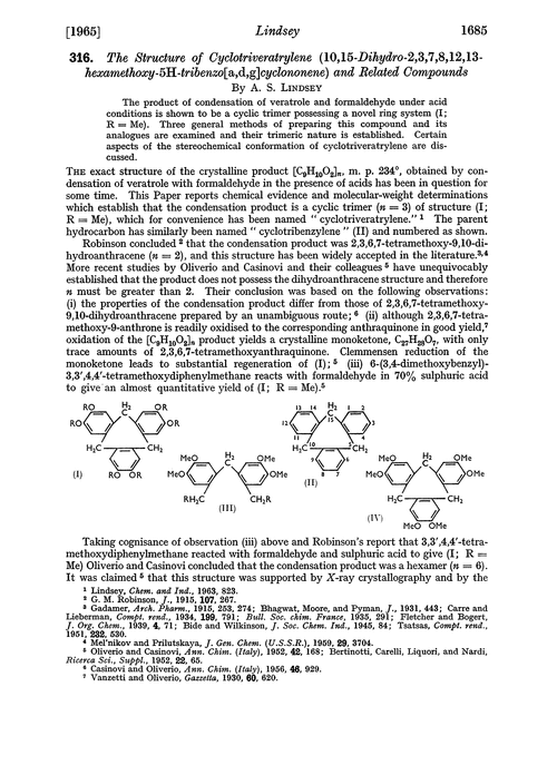 316. The structure of cyclotriveratrylene (10,15-dihydro-2,3,7,8,12,13-hexamethoxy-5H-tribenzo[a,d,g]cyclononene) and related compounds