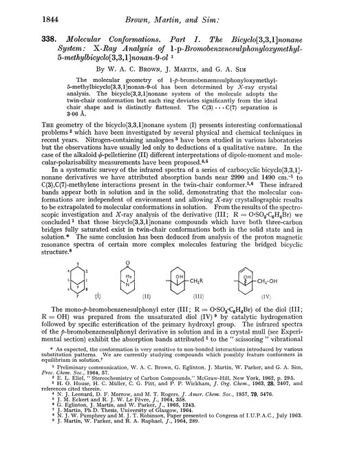 338. Molecular conformations. Part I. The bicyclo[3,3,1]nonane system: X-ray analysis of 1-p-bromobenzenesulphonyloxymethyl-5-methylbicyclo[3,3,1]nonan-9-ol