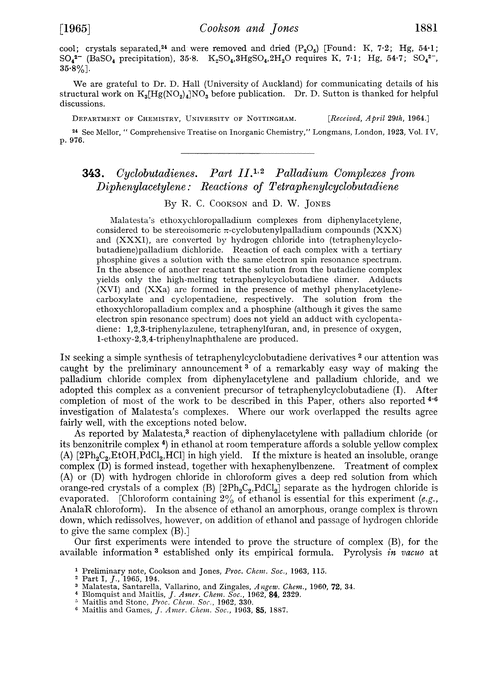 343. Cyclobutadienes. Part II. Palladium complexes from diphenylacetylene: reactions of tetraphenylcyclobutadiene
