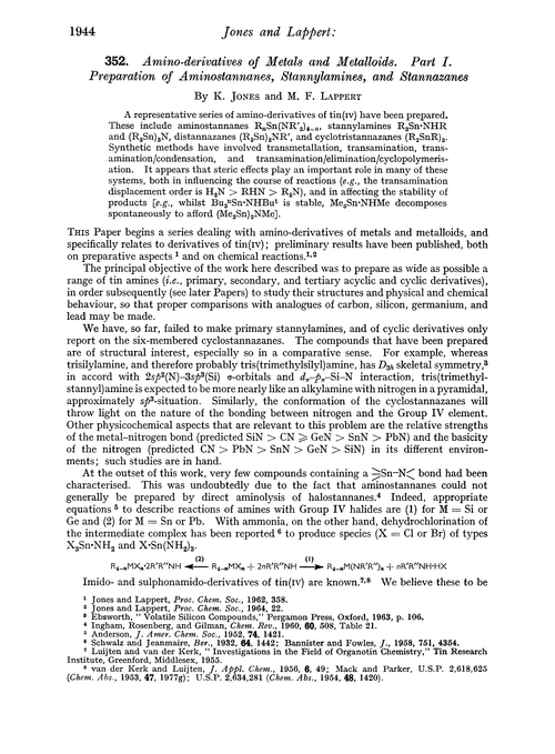 352. Amino-derivatives of metals and metalloids. Part I. Preparation of aminostannanes, stannylamines, and stannazanes