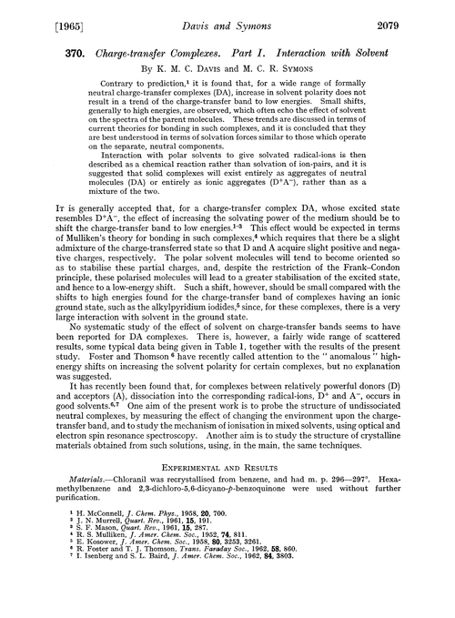 370. Charge-transfer complexes. Part I. Interaction with solvent