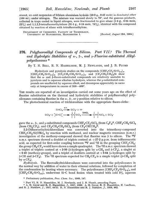 376. Polyfluoroalkyl compounds of silicon. Part VII. The thermal and hydrolytic stabilities of α-, β-, and γ-fluorine-substituted alkyl-polysiloxanes