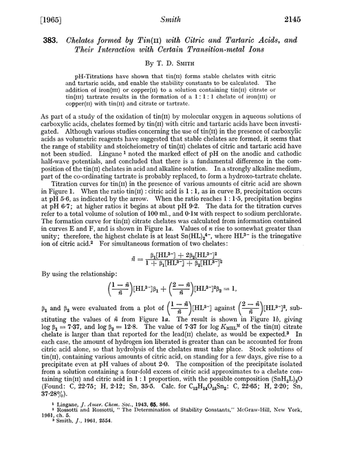 383. Chelates formed by tin(II)with citric and tartaric acids, and their interaction with certain transition-metal ions