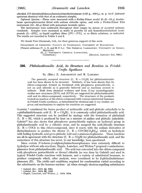 386. Phthalanthranilic acid, its structure and reaction in Friedel–Crafts syntheses