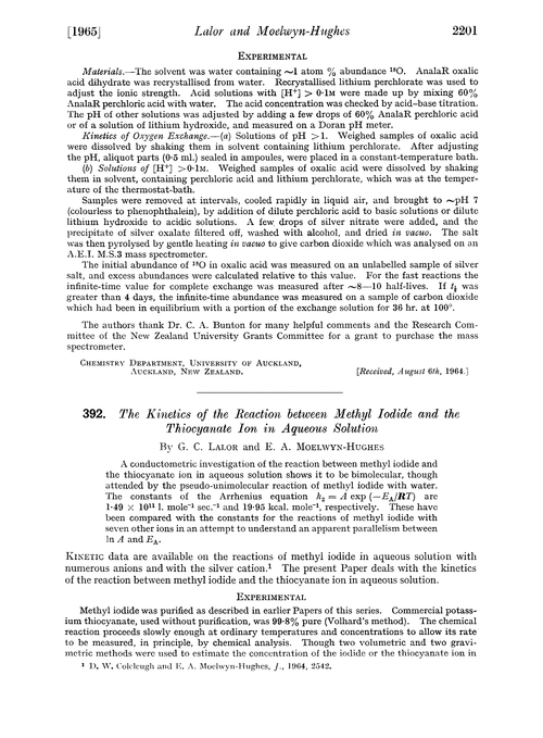 392. The kinetics of the reaction between methyl iodide and the thiocyanate ion in aqueous solution