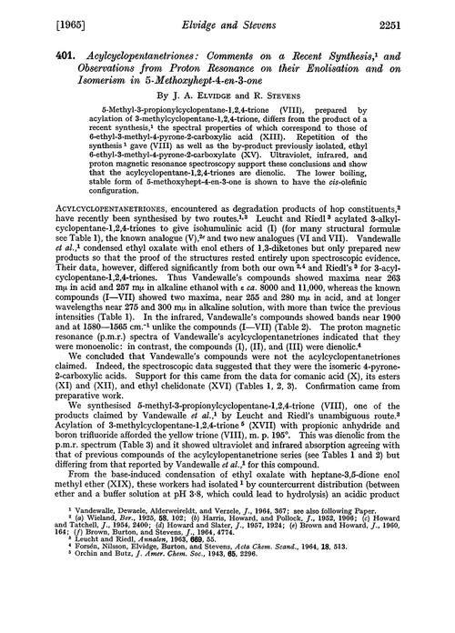 401. Acylcyclopentanetriones: comments on a recent synthesis, and observations from proton resonance on their enolisation and on isomerism in 5-methoxyhept-4-en-3-one