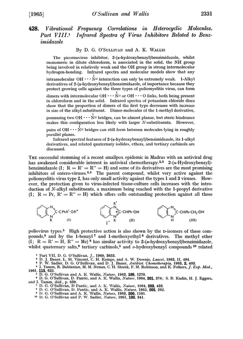 428. Vibrational frequency correlations in heterocyclic molecules. Part VIII. Infrared spectra of virus inhibitors related to benzimidazole